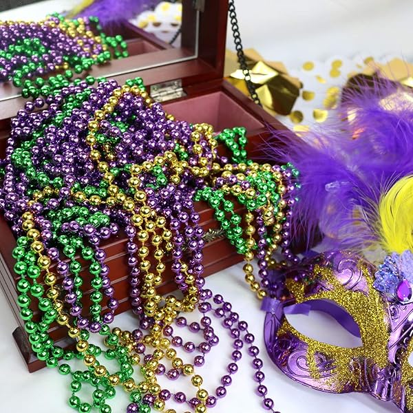 GiftExpress GiftExpress 72 pcs Mardi Gras Beads Necklace 33 Inch Multi Color Carnival Necklaces for Christmas St Patrick's Day Costume Assorted Metallic Colors - View 3 of 6