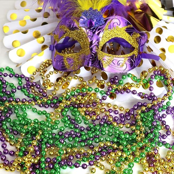 GiftExpress GiftExpress 72 pcs Mardi Gras Beads Necklace 33 Inch Multi Color Carnival Necklaces for Christmas St Patrick's Day Costume Assorted Metallic Colors - View 4 of 6