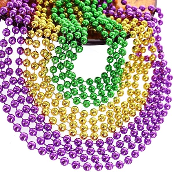 GiftExpress GiftExpress 72 pcs Mardi Gras Beads Necklace 33 Inch Multi Color Carnival Necklaces for Christmas St Patrick's Day Costume Assorted Metallic Colors