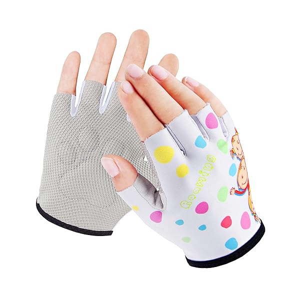 Boan Sports Kids Half Finger Gymnastics Gloves for Ages 1-9 | Grip Control for Climbing, Biking & Outdoor Sports (White, M)