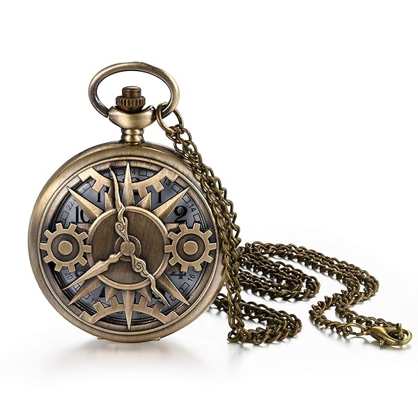 Lancardo Lancardo Pocket Watch for Men Half Hunter Bronze Quartz Movement with Chain Large Arabic Markers Birthday Gift