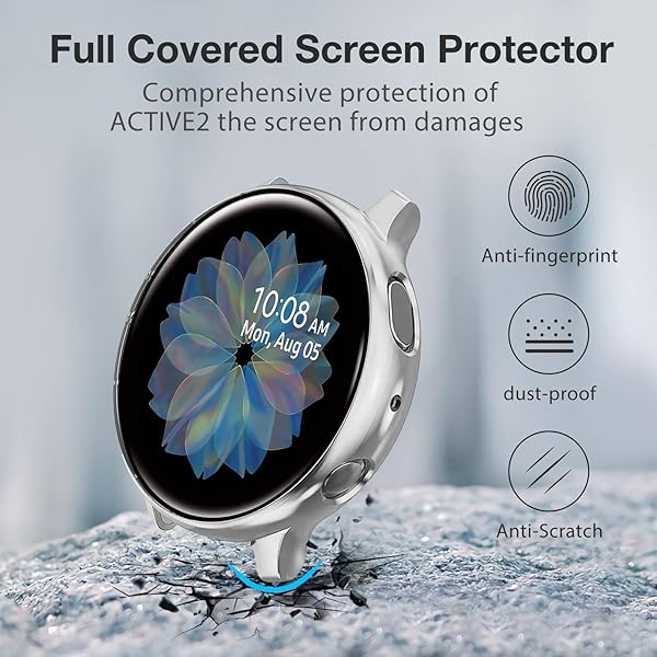 Yolovie Yolovie 4 Pack Screen Protector Case for Samsung Galaxy Watch Active 2 40mm Silicone Bumper Protective Shell Clear Silver Black Gray - View 3 of 8