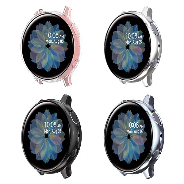 Yolovie Yolovie 4 Pack Screen Protector Case for Samsung Galaxy Watch Active 2 40mm Silicone Bumper Protective Shell Clear Silver Black Gray - View 7 of 8