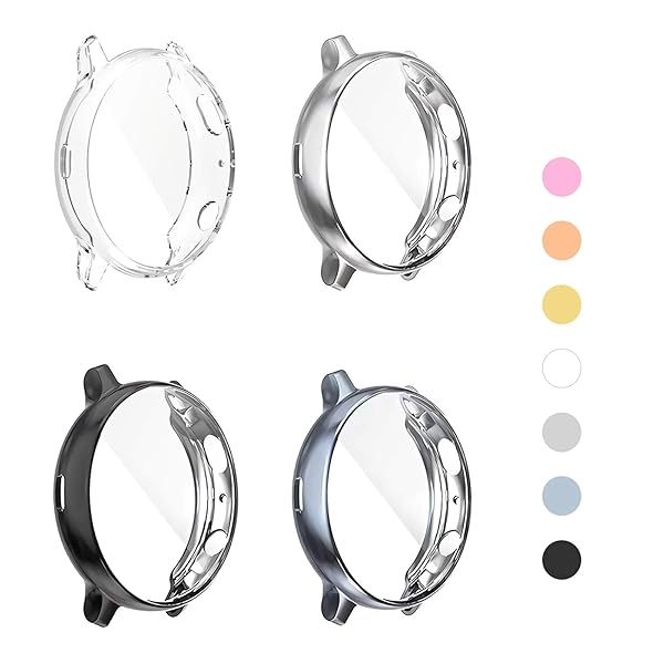 Yolovie Yolovie 4 Pack Screen Protector Case for Samsung Galaxy Watch Active 2 44mm Silicone Bumper Protective Shell Clear Silver Black Gray