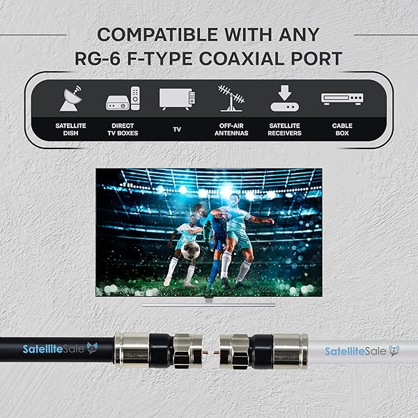 SatelliteSale Buy 200ft SatelliteSale 75Ohm RG-6/U Coaxial Cable with F-Type Connector - Indoor/Outdoor Universal Black Wire - View 3 of 8