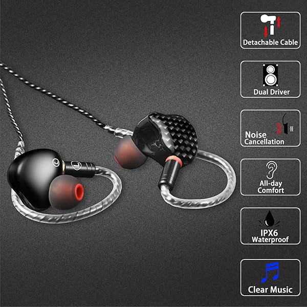 DCMEKA DCMEKA HiFi Stereo IEM Earphones Dynamic Dual Driver Wired Earbuds Noise Canceling Headset for Singers Musicians Drummers Audiophiles Carbon Fiber - View 2 of 7
