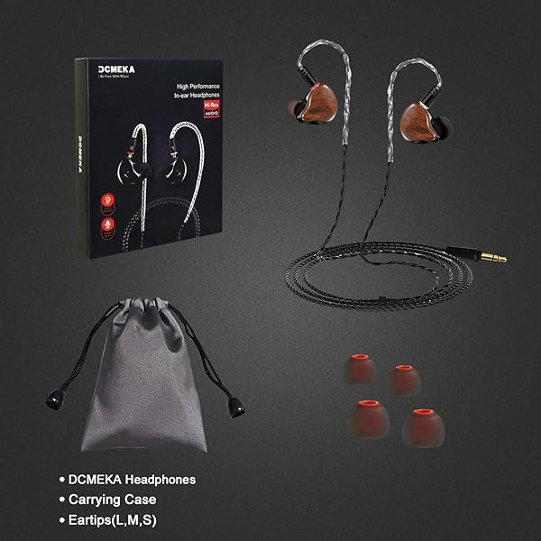 DCMEKA DCMEKA in Ear Monitor Headphones, HiFi Stereo IEM Earphones, Dynamic Dual Driver Wired Earbuds with Detachable Cable, Noise Canceling Headset for Singers Musicians Drummers Audiophile (Wood Grain) - View 8 of 8