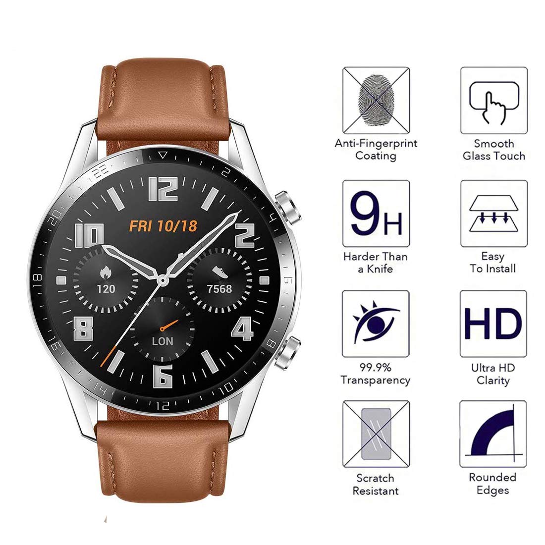 Youniker Youniker 4 Pack Tempered Glass Screen Protectors for Huawei Watch GT2 46mm Anti-Scratch Bubble Free 9H 0.3MM Smartwatch Cover - View 2 of 8