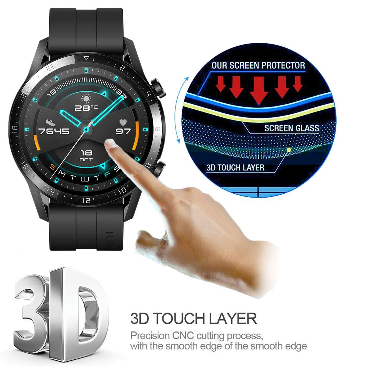 Youniker Youniker 4 Pack Tempered Glass Screen Protectors for Huawei Watch GT2 46mm Anti-Scratch Bubble Free 9H 0.3MM Smartwatch Cover - View 6 of 8