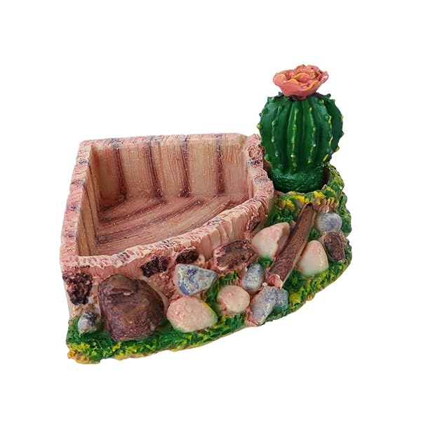 POPETPOP POPETPOP Reptile Resin Corner Water Dish for Tortoise Lizard Bearded Dragon Frog Gecko Snake Chameleon Cactus Design - View 3 of 9