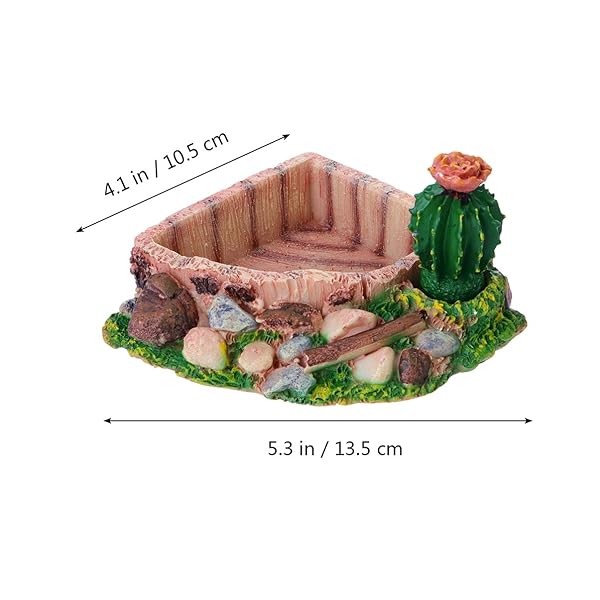 POPETPOP POPETPOP Reptile Resin Corner Water Dish for Tortoise Lizard Bearded Dragon Frog Gecko Snake Chameleon Cactus Design - View 4 of 9