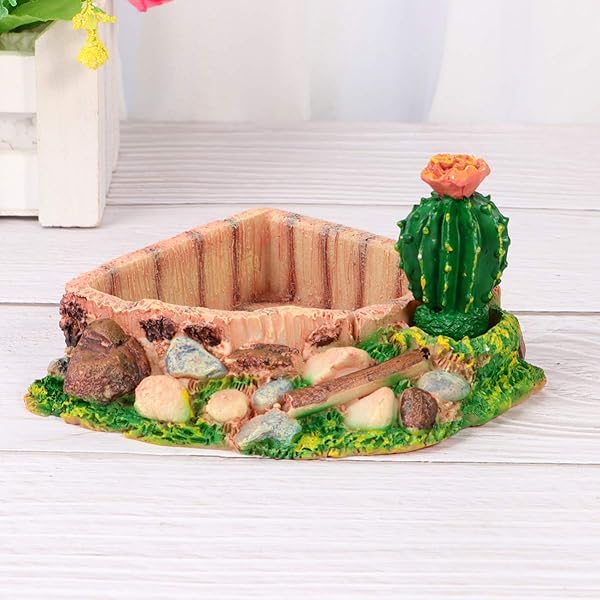 POPETPOP POPETPOP Reptile Resin Corner Water Dish for Tortoise Lizard Bearded Dragon Frog Gecko Snake Chameleon Cactus Design - View 5 of 9