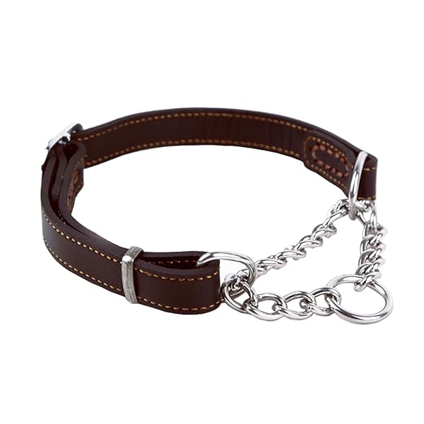 Love Dream Love Dream Martingale Collars for Dogs Genuine Leather Training Collar Stainless Steel Chain Anti Escape No Pull for Medium Large Dogs Brown