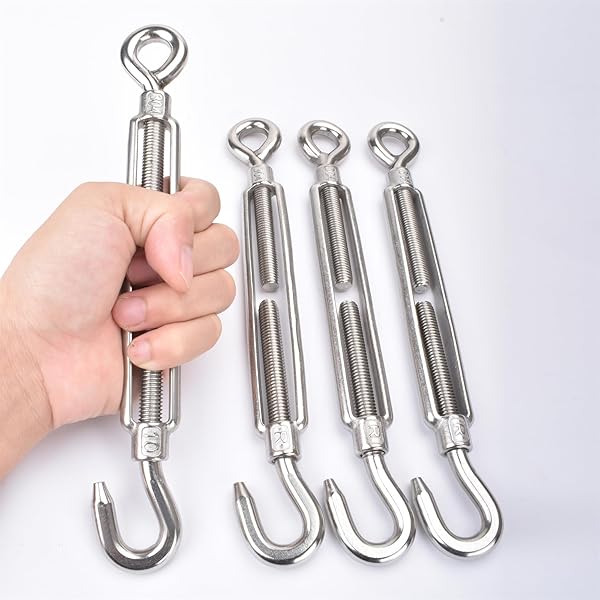 Alele M10 Turnbuckle 3/8 Inch Thread Stainless Steel Hook Eye Heavy Duty Wire Rope Tension 4pcs Durable 304 Turnbuckles