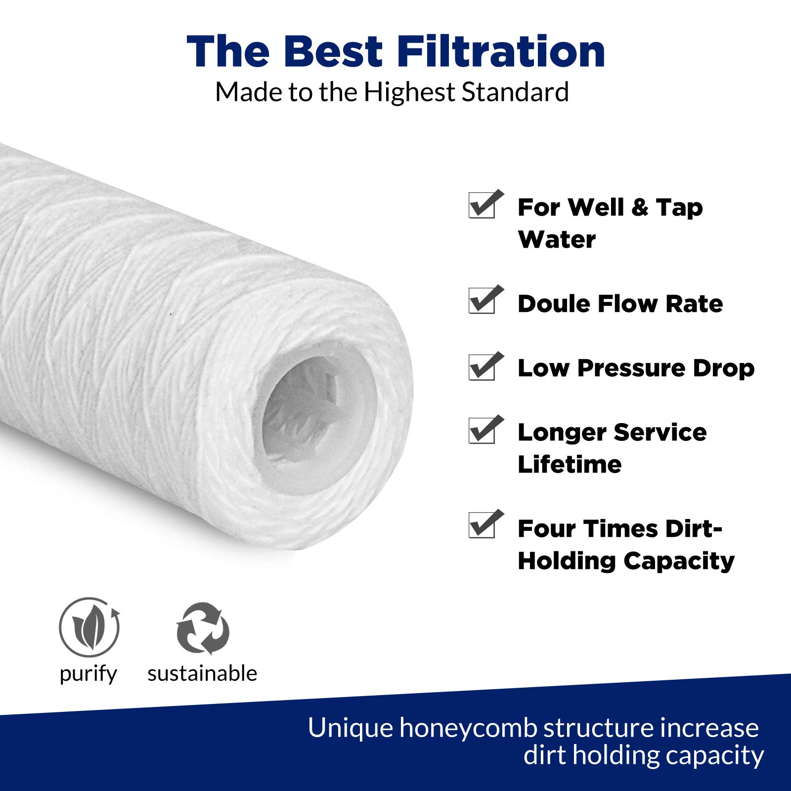Membrane Solutions Membrane Solutions 20 Micron 10x2.5 String Wound Whole House Water Filter Replacement Cartridge 6 Pack for Well Water - View 5 of 8