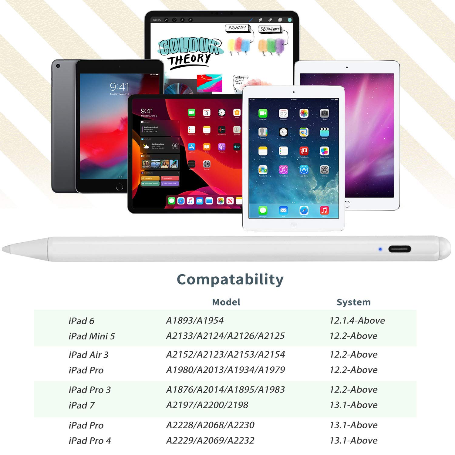 EVACH Stylus Pencil for iPad 8th 9th 10th Generation 10.2 Inch Palm Rejection Compatible with Apple Pencil 2nd Generation White - View 6 of 6