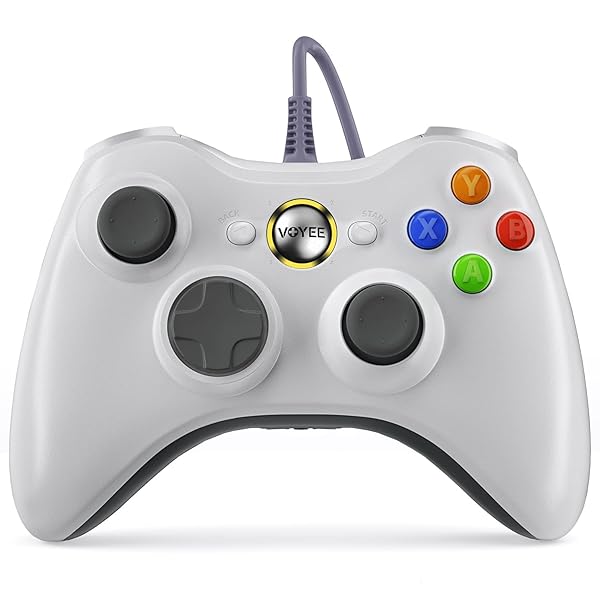 VOYEE VOYEE Wired PC Controller for Xbox 360 Slim and Windows 10 8 7 with Upgraded Joystick and Double Shock Enhanced White