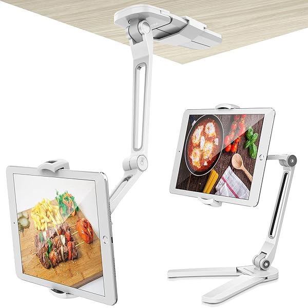 AboveTEK AboveTEK Under Cabinet iPad Mount, 3 in 1 Highflex 360Â° iPad Wall Mount for Kitchen, Tablet Celling Under Counter Holder, Kitchen iPad Stands Fits 4.7" to 13.5" iPad, Mini, Air, Surface Pro - White