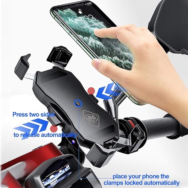 iMESTOU "iMESTOU 15W Wireless Motorcycle Charger & Phone Holder - Fast Charging for 3.5-6.8" Phones on 22-32mm Handlebars" - View 4 of 10
