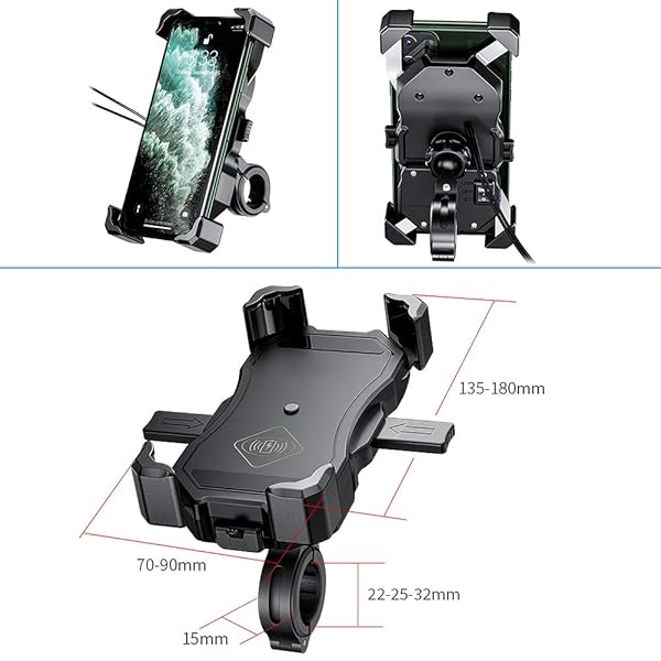 iMESTOU "iMESTOU 15W Wireless Motorcycle Charger & Phone Holder - Fast Charging for 3.5-6.8" Phones on 22-32mm Handlebars" - View 8 of 10