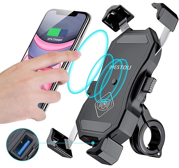 iMESTOU "iMESTOU 15W Wireless Motorcycle Charger & Phone Holder - Fast Charging for 3.5-6.8" Phones on 22-32mm Handlebars" - View 3 of 10