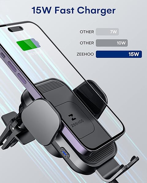 ZEEHOO ZEEHOO Wireless Car Charger 15W Fast Charging Auto Clamping Phone Mount for iPhone 15 14 13 12 11 Pro Max Samsung Galaxy S23 S22 Grey - View 2 of 7