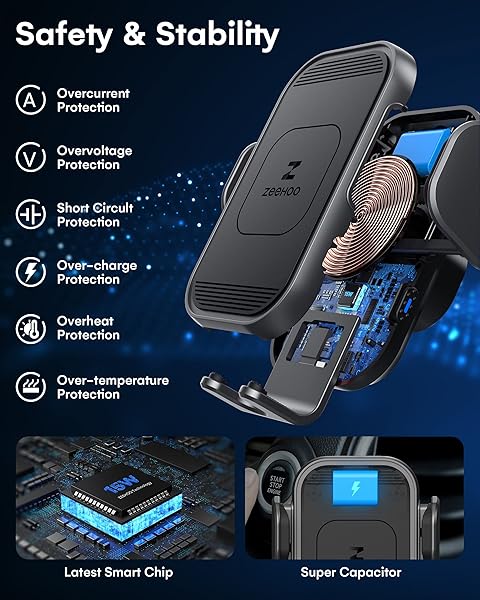 ZEEHOO ZEEHOO Wireless Car Charger 15W Fast Charging Auto Clamping Phone Mount for iPhone 15 14 13 12 11 Pro Max Samsung Galaxy S23 S22 Grey - View 7 of 7