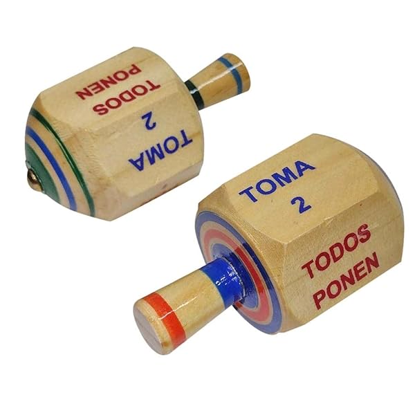 More Fiesta More Fiesta Pack of 2 Pirinola Toma Todo Game Hand Painted Wood Spinning Tops Traditional Mexican Game for Cinco De Mayo Party