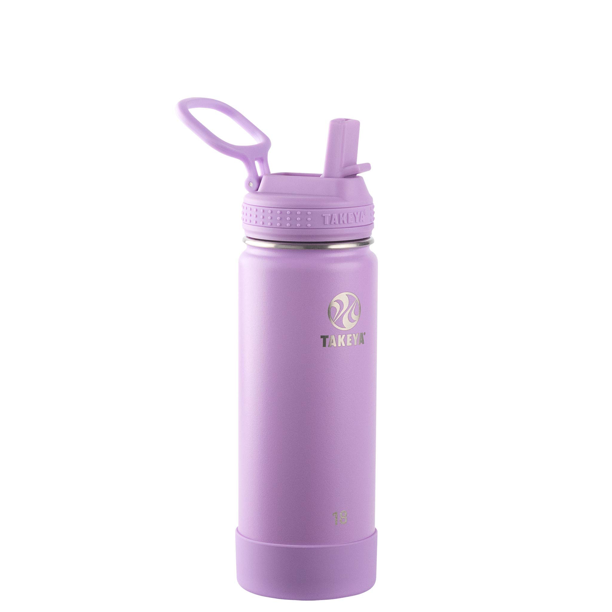 Takeya Actives 18 oz Water Bottle with Straw Lid Durable Stainless Steel Insulation BPA-Free Lilac Easy-Care Dishwasher-Safe
