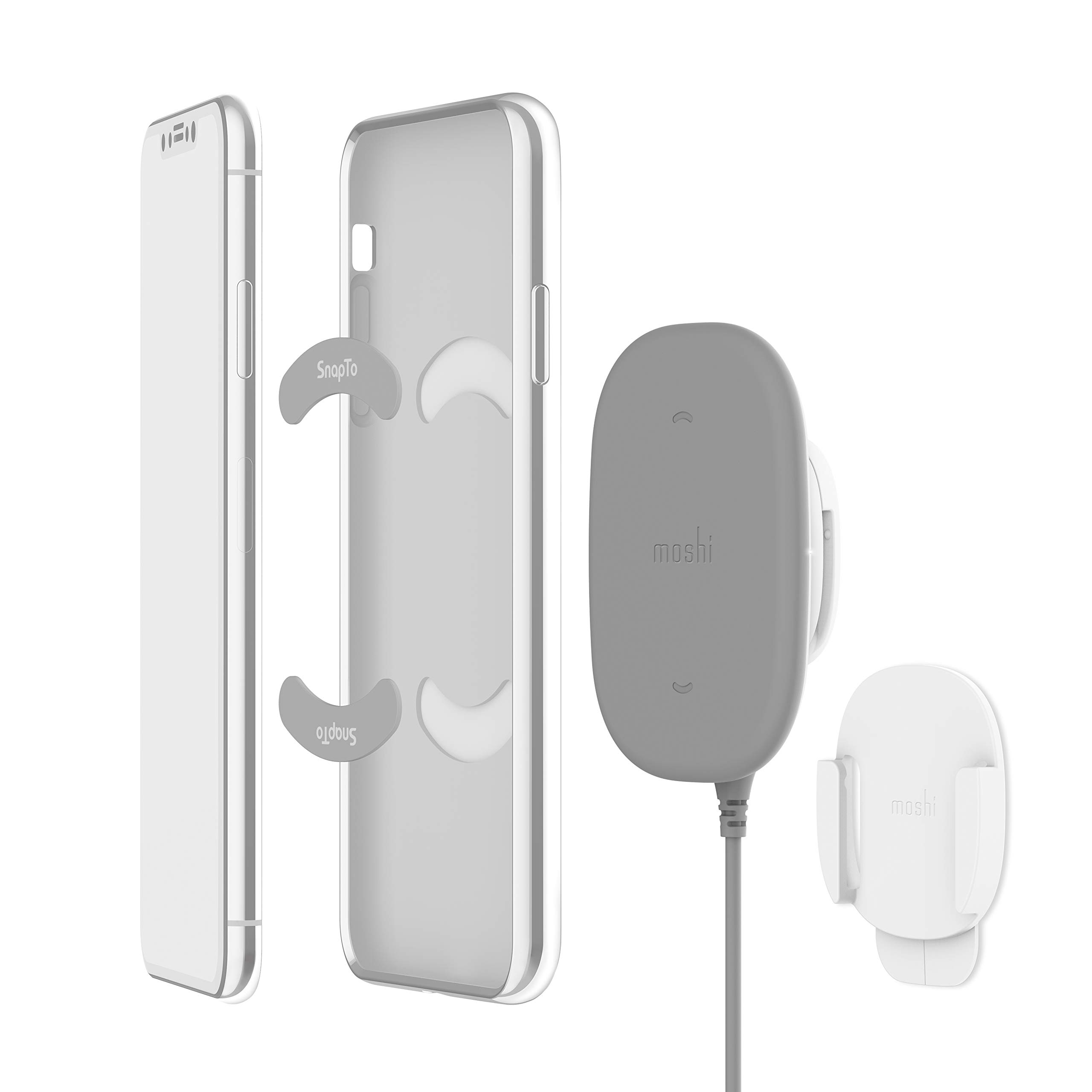 Moshi Fast Charge with Moshi SnapTo Magnetic Wall Mount - Qi-Certified, Compatible with SnapTo Cases, Supports Portrait & Landscape