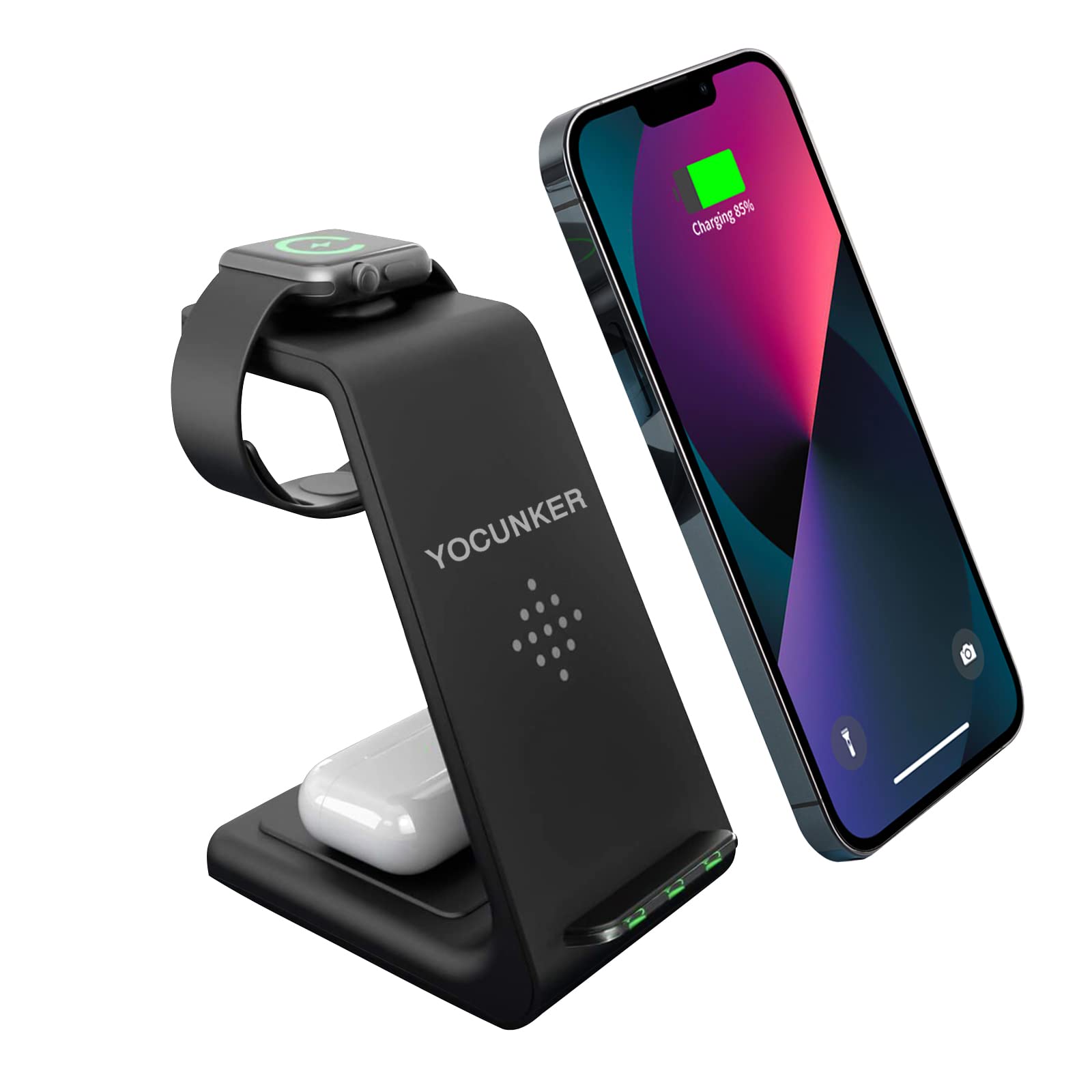 YOCUNKER YOCUNKER 3-in-1 Wireless Charger for iPhone, Apple Watch & AirPods - Fast Qi Charging Station (Black)