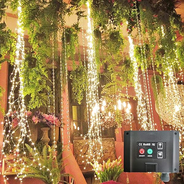 SHUKAN 220 LED Solar Firefly Bunch Lights with 8 Flashing Modes Waterproof Fairy String Lights for Outdoor Garden Christmas Decor Warm White