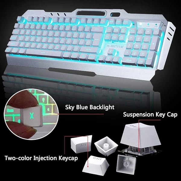 LexonElec Wireless Keyboard and Mouse Blue LED Backlit Rechargeable 3800mAh Battery Metal Panel Removable Hand Rest Mechanical Feel 7 Color Gaming Mute Mouse - View 5 of 7
