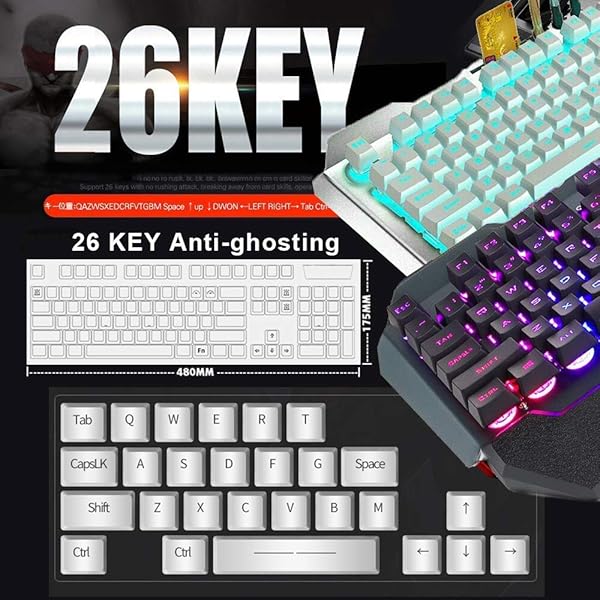 LexonElec Wireless Keyboard and Mouse Blue LED Backlit Rechargeable 3800mAh Battery Metal Panel Removable Hand Rest Mechanical Feel 7 Color Gaming Mute Mouse - View 7 of 7