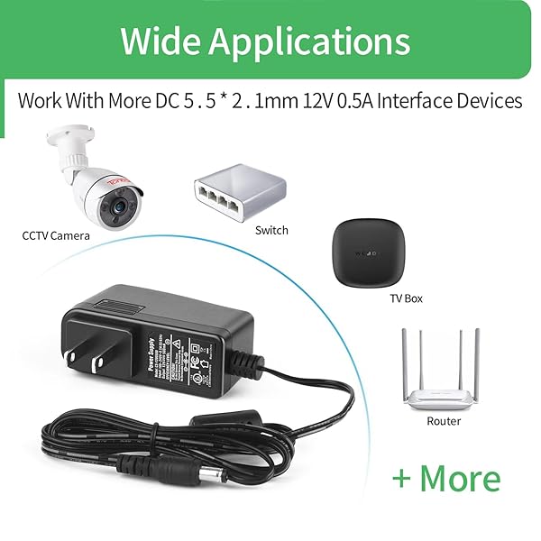 Security-01 Security-01 2-Pack 12V Power Supply Adapter for CCTV, Speakers, Routers & More - UL Listed, 100-240V to DC 0.5A - View 10 of 10