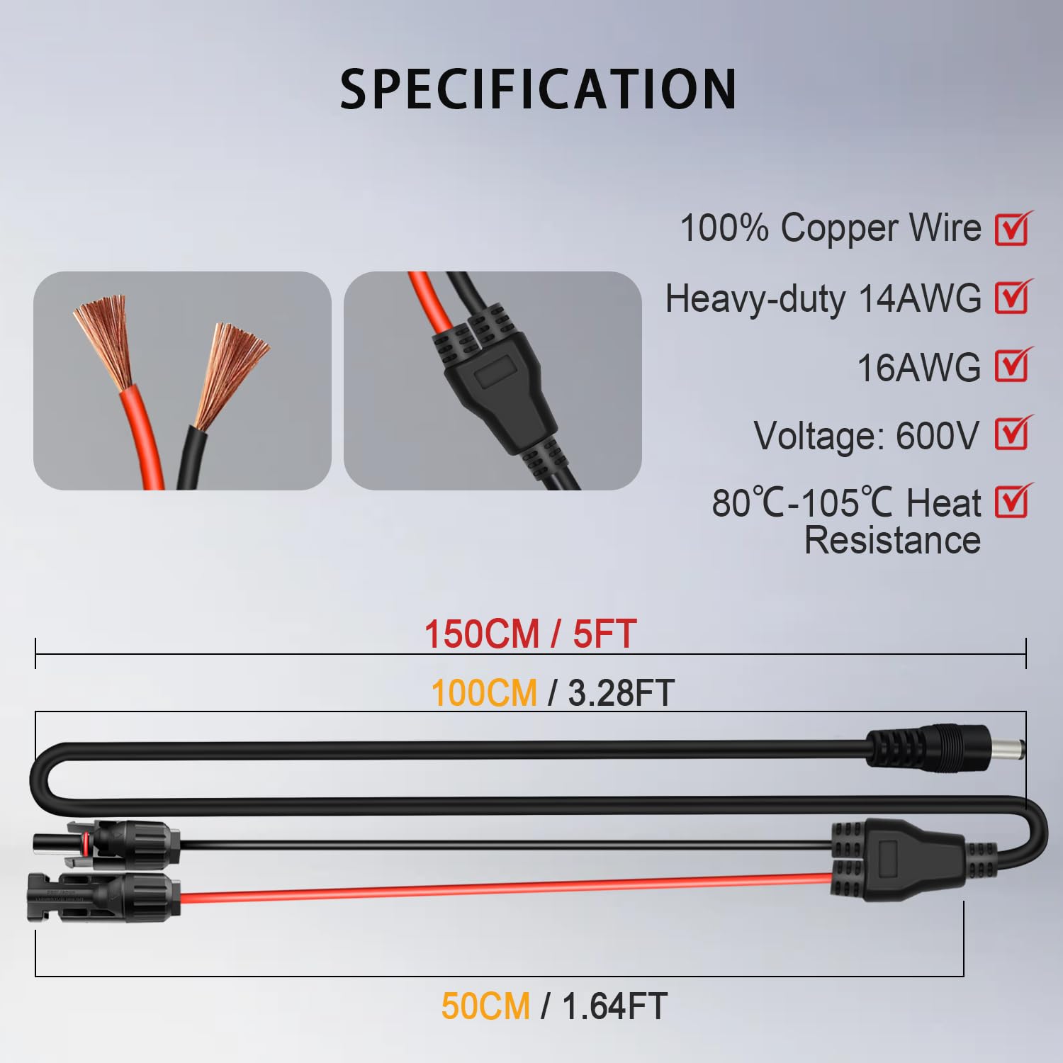 COMeap COMeap Solar Panel Adapter for Jackery DC Power Cable with Multiple Connectors Compatible with MC4 Solar Charger 5ft Extension - View 5 of 7