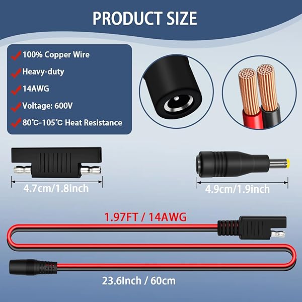 COMeap COMeap 2 Pack SAE to DC Adapter for Jackery Solar Panel - DC5521 Connector with Polarity Adapter for Explorer Series - View 6 of 8