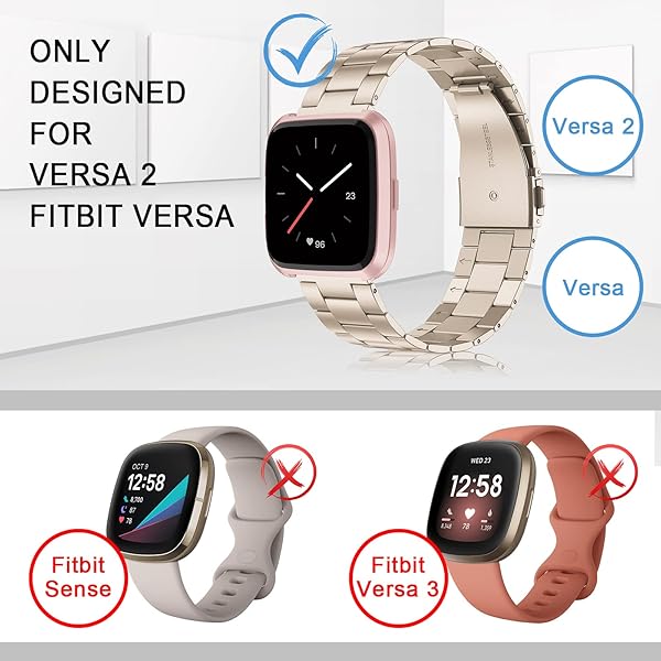 Wearlizer Wearlizer Ultra-Thin Stainless Steel Bands for Fitbit Versa Versa 2 Versa Lite Versa SE for Men and Women in Scrub Gold - View 5 of 6