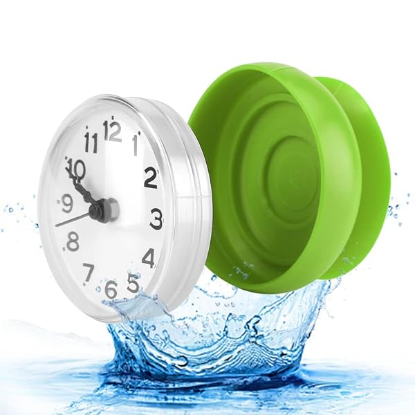 Waterproof Suction Cup Bathroom Clock - Green Wall Clock for Shower & Kitchen