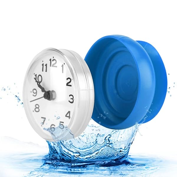 Waterproof Suction Cup Bathroom Clock - Blue Wall Clock for Shower & Kitchen