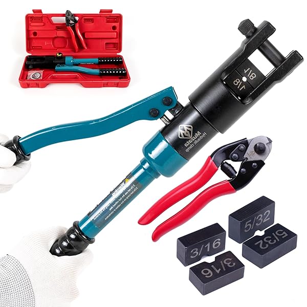 Muzata Muzata Upgraded Custom Cable Railing Hydraulic Crimping Tool for Stainless Steel Cable Railing Kit and Wire Rope Swaging with Cutter CT01