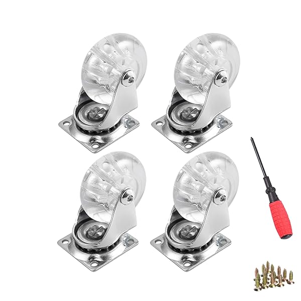YAEMIKY Swivel Casters Set of 4, 2 Inch Caster Wheels for Furniture, Crystal Clear Polyurethane Furniture Casters-Rolling Castors with 360 Degree Plate for Cabinet,Ottoman,Bench (500 Lbs,Screws Included)
