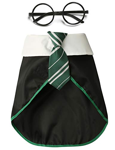 Coomour Coomour Dog Halloween Costume Wizard Shirt for Pets Funny Cat Clothes with Glasses Large Green - View 3 of 3