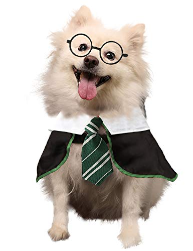 Coomour Coomour Dog Halloween Costume Wizard Shirt for Pets Funny Cat Clothes with Glasses Large Green
