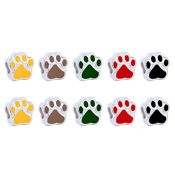 JJG JJGQAZ 100pcs Mixed Colors Enamel Dog Paw Charms Beads for DIY European Bracelet Jewelry Making 11x11mm - View 2 of 5