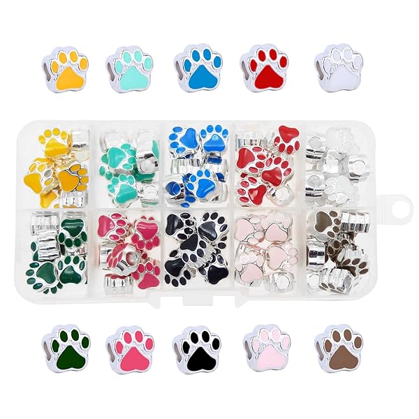 JJG JJGQAZ 100pcs Mixed Colors Enamel Dog Paw Charms Beads for DIY European Bracelet Jewelry Making 11x11mm