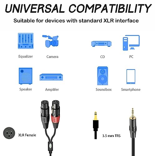 JOMLEY JOMLEY Dual XLR Female to 3.5mm Y-Splitter Cable 2 Meter Unbalanced Audio Mic Breakout Patch Cord for Stereo Aux Interconnect - View 2 of 7