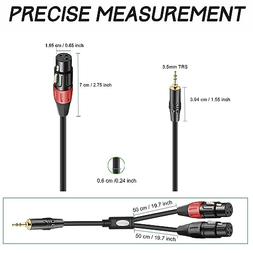 JOMLEY JOMLEY Dual XLR Female to 3.5mm Y-Splitter Cable 2 Meter Unbalanced Audio Mic Breakout Patch Cord for Stereo Aux Interconnect - View 5 of 7