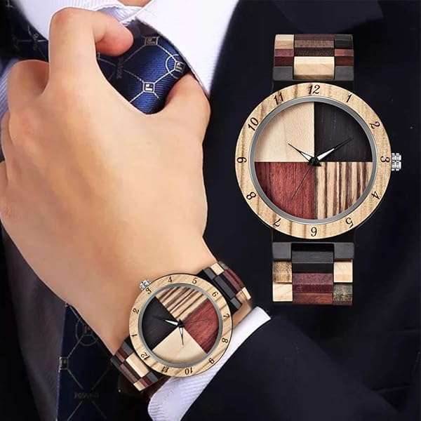 Dentily Stylish Inverted Geometric Wood Watch for Men | Hand-Made Quartz Timepiece - View 7 of 9