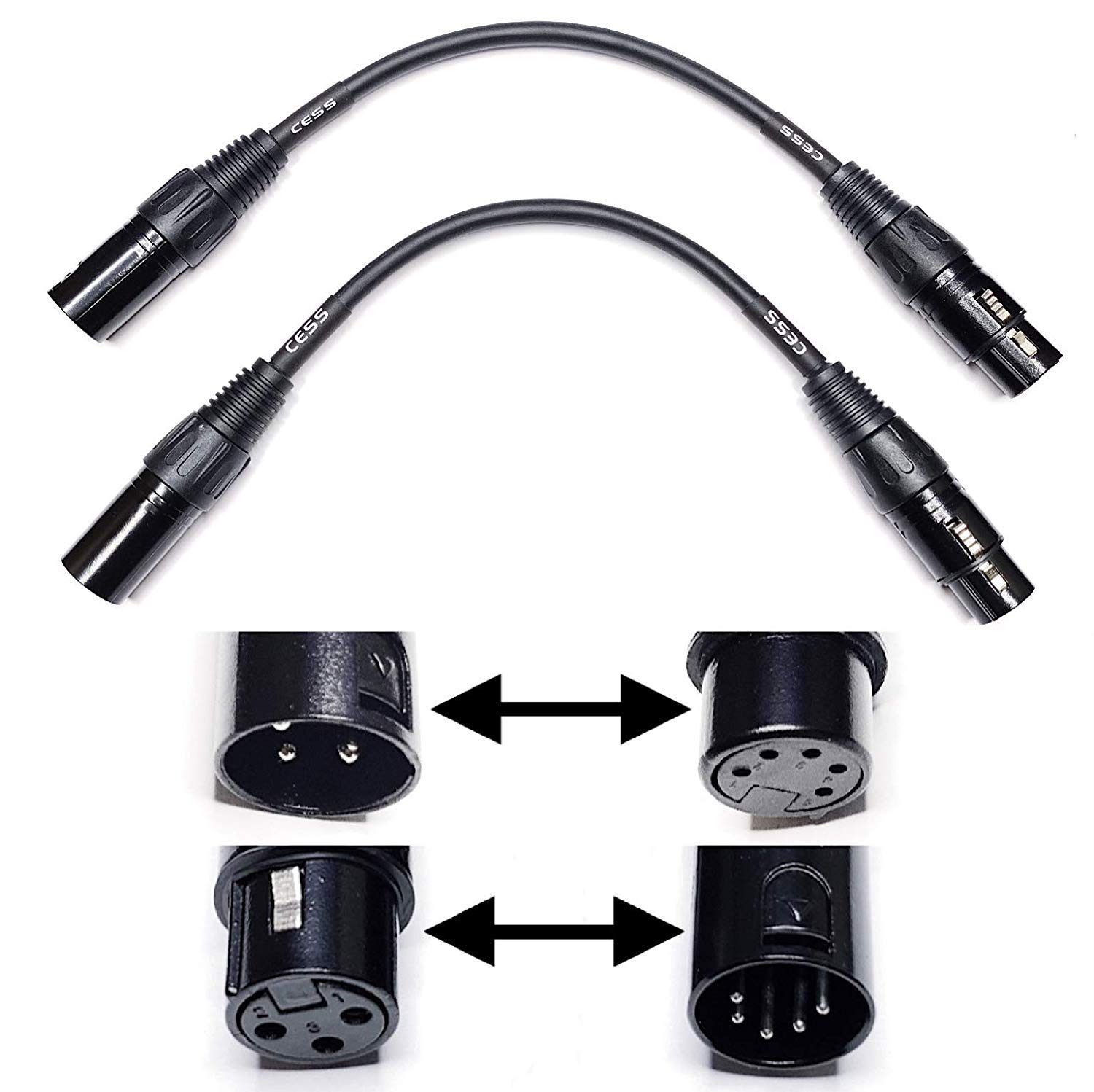 CESS-078 XLR 3-Pin to XLR 5-Pin Adapter Cables 2 Pack XLR3M to XLR5F and XLR3F to XLR5M for Audio Equipment